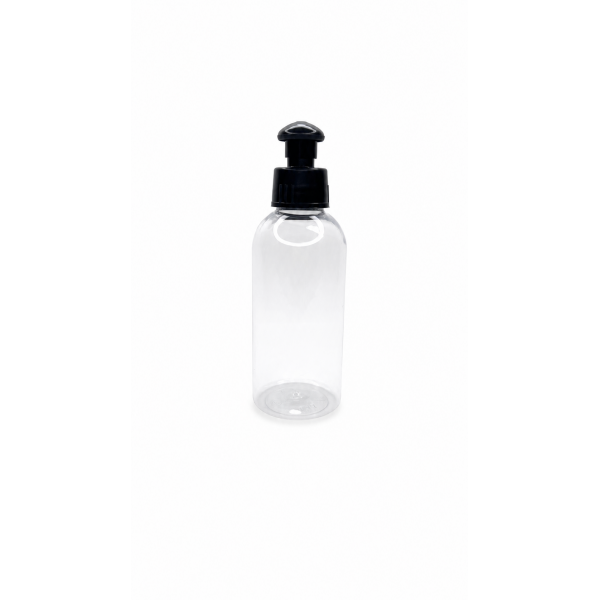 150 ml Şeffaf Plastik Şişe (PET) Siyah Puspul Kapaklı (24 Ağız)