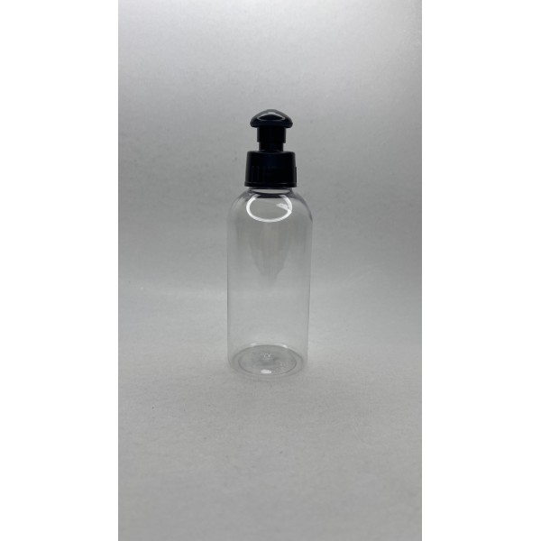 150 ml Şeffaf Plastik Şişe (PET) Siyah Puspul Kapaklı (24 Ağız)