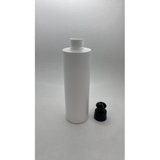 250 ml Beyaz Plastik Şişe (PE) Siyah Puspul Kapaklı (24 Ağız)
