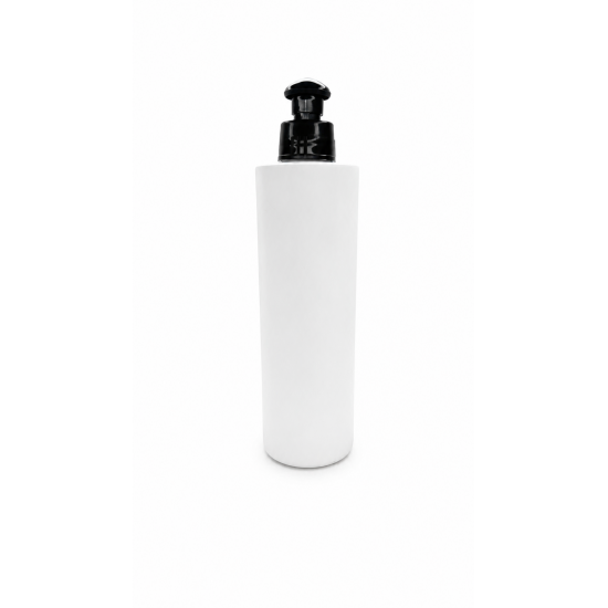 250 ml Beyaz Plastik Şişe (PE) Siyah Puspul Kapaklı (24 Ağız)