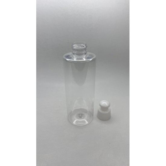 250 ml Şeffaf Plastik Şişe (PET) Beyaz Push-Pull Kapaklı (24 Ağız)