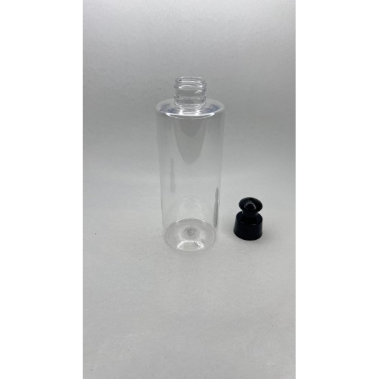 250 ml Şeffaf Plastik Şişe (PET) Siyah Push-Pull Kapaklı (24 Ağız)