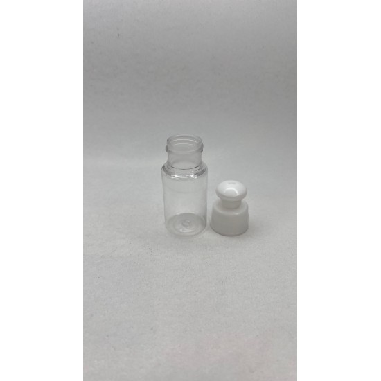 30 ml Şeffaf Plastik Şişe (PET) Beyaz Push-Pull Kapaklı (24 Ağız)