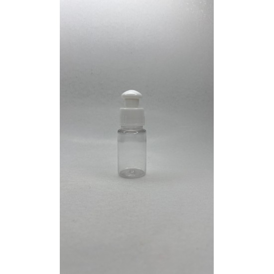 30 ml Şeffaf Plastik Şişe (PET) Beyaz Push-Pull Kapaklı (24 Ağız)