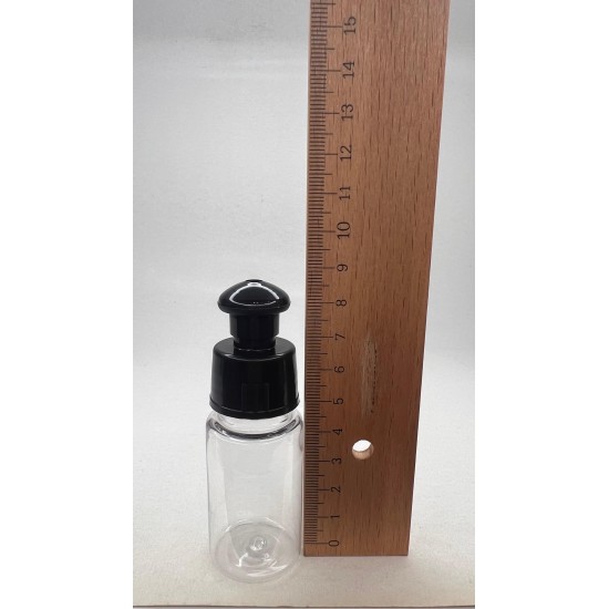 30 ml Şeffaf Plastik Şişe (PET) Siyah Push-Pull Kapaklı (24 Ağız)
