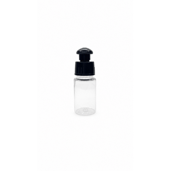 30 ml Şeffaf Plastik Şişe (PET) Siyah Push-Pull Kapaklı (24 Ağız)