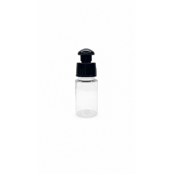 30 ml Şeffaf Plastik Şişe (PET) Siyah Push-Pull Kapaklı (24 Ağız)