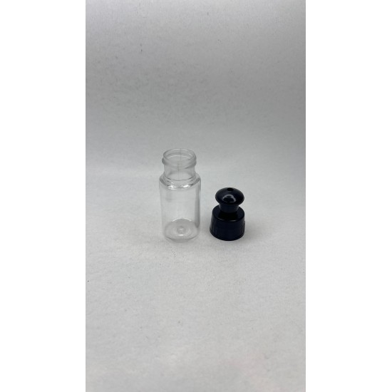 30 ml Şeffaf Plastik Şişe (PET) Siyah Push-Pull Kapaklı (24 Ağız)