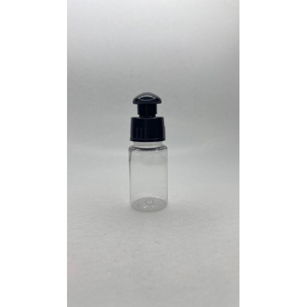 30 ml Şeffaf Plastik Şişe (PET) Siyah Push-Pull Kapaklı (24 Ağız)