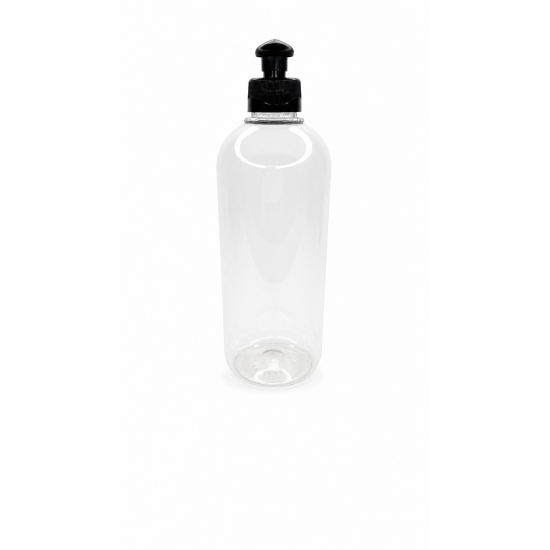500 ml Şeffaf Plastik Şişe (PET) Siyah Push-Pull Kapaklı (28 Ağız)