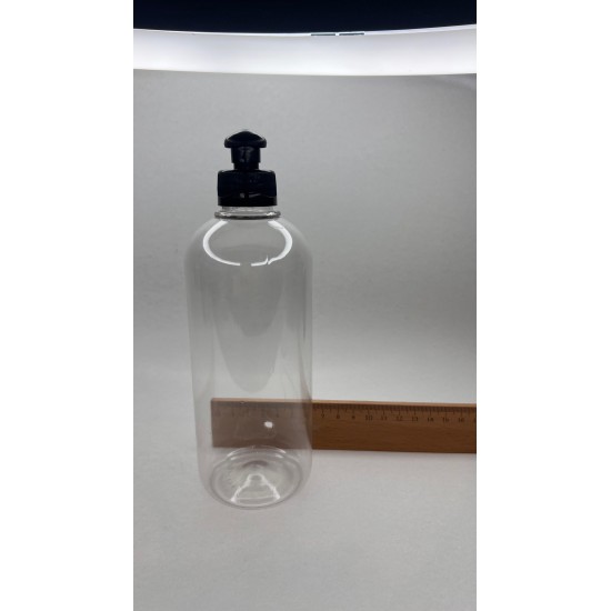 500 ml Şeffaf Plastik Şişe (PET) Siyah Push-Pull Kapaklı (28 Ağız)