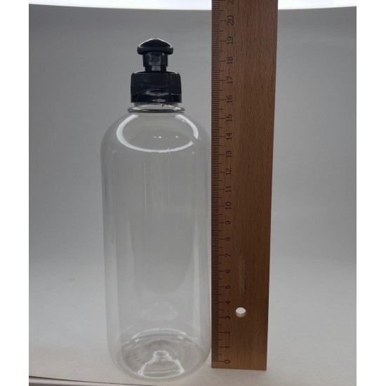 500 ml Şeffaf Plastik Şişe (PET) Siyah Push-Pull Kapaklı (28 Ağız)