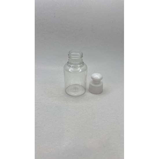 60 ml Şeffaf Plastik Şişe (PET) Beyaz Push-Pull Kapaklı (24 Ağız)