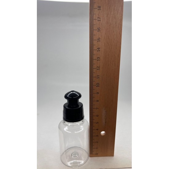 60 ml Şeffaf Plastik Şişe (PET) Siyah Push-Pull Kapaklı (24 Ağız)