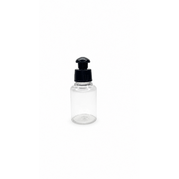 60 ml Şeffaf Plastik Şişe (PET) Siyah Push-Pull Kapaklı (24 Ağız)