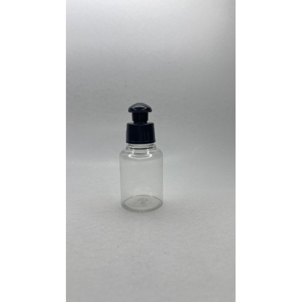 60 ml Şeffaf Plastik Şişe (PET) Siyah Push-Pull Kapaklı (24 Ağız)