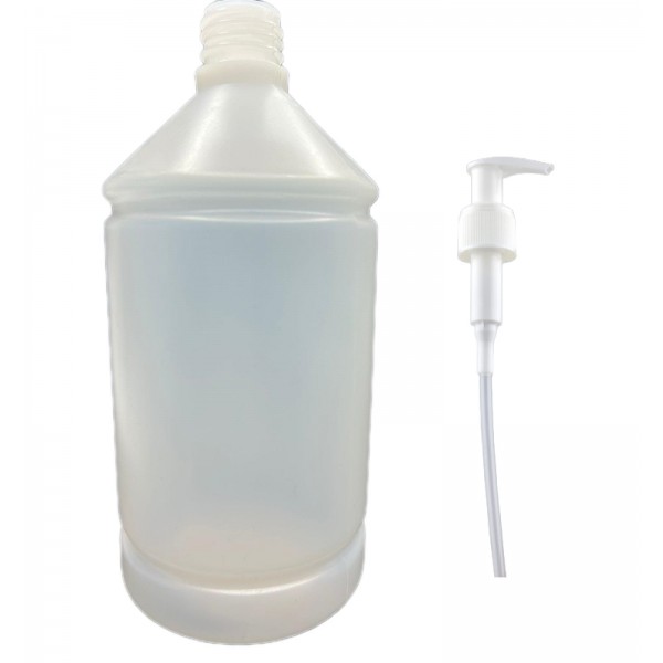 1000 ml (1 Litre) Naturel Plastik Şişe (PE) Beyaz Sıvı Sabun Pompalı (28 Ağız)