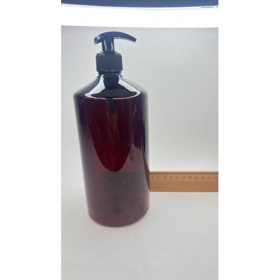 1000 ml (1 Litre) Kahverengi Plastik Şişe (PET) Siyah Sıvı Sabun Pompalı (28 Ağız)