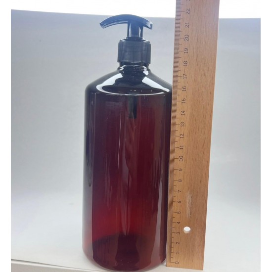 1000 ml (1 Litre) Kahverengi Plastik Şişe (PET) Siyah Sıvı Sabun Pompalı (28 Ağız)