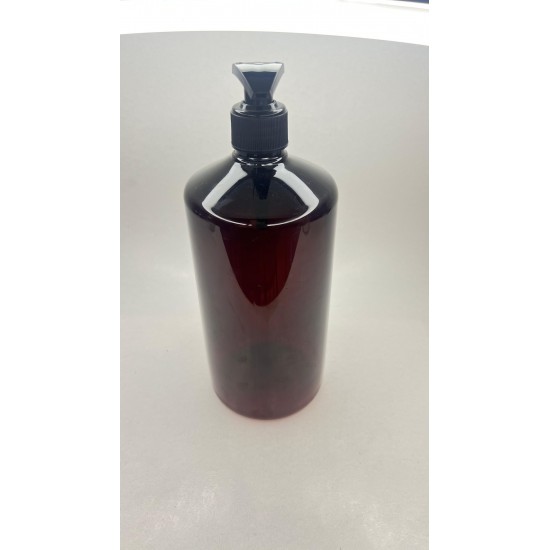1000 ml (1 Litre) Kahverengi Plastik Şişe (PET) Siyah Sıvı Sabun Pompalı (28 Ağız)
