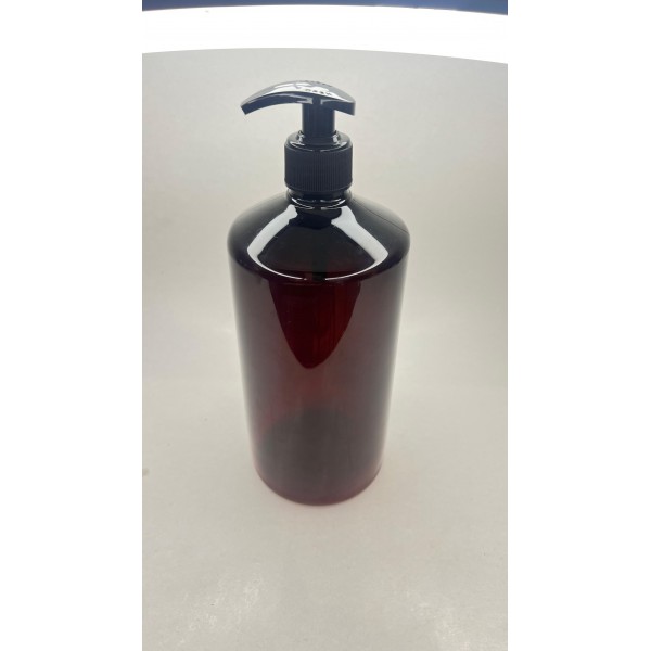 1000 ml (1 Litre) Kahverengi Plastik Şişe (PET) Siyah Sıvı Sabun Pompalı (28 Ağız)