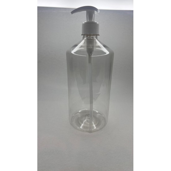 1000 ml (1 Litre) Şeffaf Plastik Şişe (PET) Beyaz Sıvı Sabun Pompalı (28 Ağız)