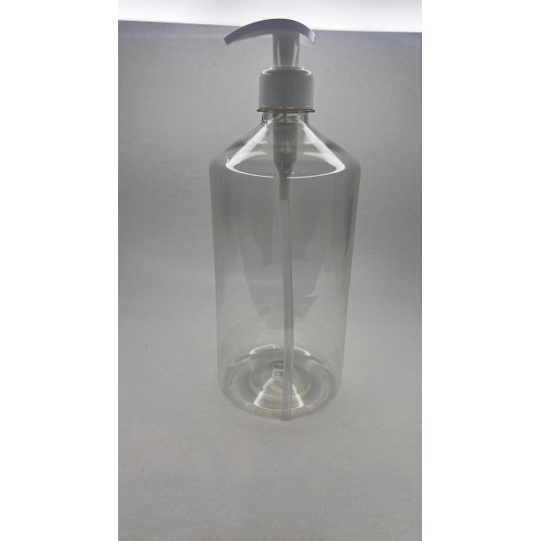1000 ml (1 Litre) Şeffaf Plastik Şişe (PET) Beyaz Sıvı Sabun Pompalı (28 Ağız)