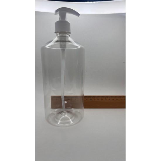 1000 ml (1 Litre) Şeffaf Plastik Şişe (PET) Beyaz Sıvı Sabun Pompalı (28 Ağız)