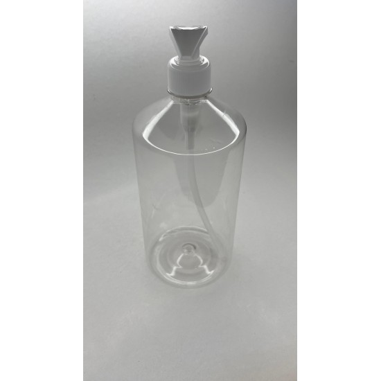 1000 ml (1 Litre) Şeffaf Plastik Şişe (PET) Beyaz Sıvı Sabun Pompalı (28 Ağız)