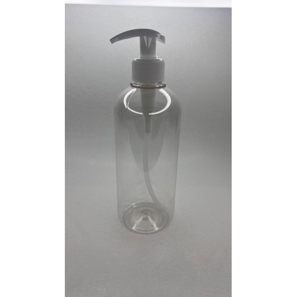 500 ml Şeffaf Plastik Şişe (PET) Beyaz Sıvı Sabun Pompalı (28 Ağız)