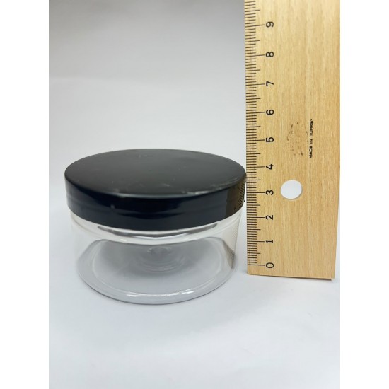 100 ml Akrilik Şeffaf Plastik Kozmetik Krem Kavanozu Siyah Kapaklı