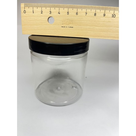 250 ml Akrilik Şeffaf Plastik Kozmetik Krem Kavanozu Siyah Kapaklı