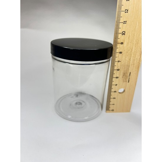 300 ml Akrilik Şeffaf Plastik Kozmetik Krem Kavanozu Siyah Kapaklı