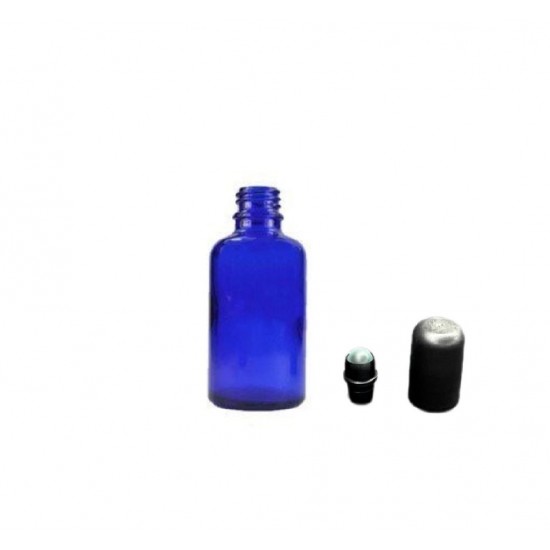 30 ml Mavi (Kobalt) Cam Şişe Siyah Rollon Başlıklı
