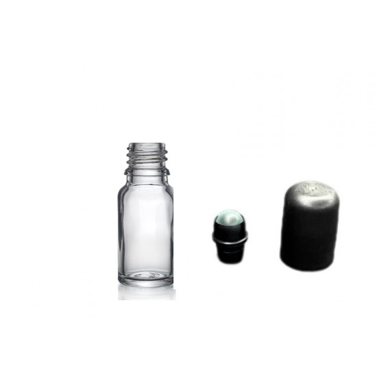 20 ml Şeffaf Cam Şişe Siyah Rollon Başlıklı