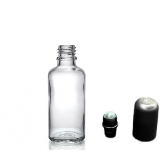 30 ml Şeffaf Cam Şişe Siyah Rollon Başlıklı