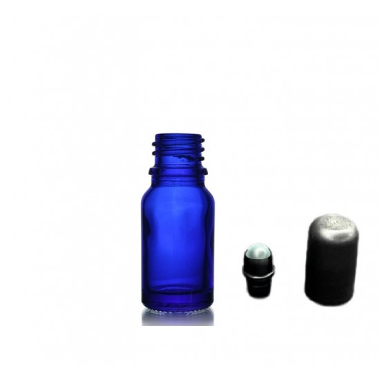 10 ml Mavi (Kobalt) Cam Şişe Siyah Rollon Başlıklı