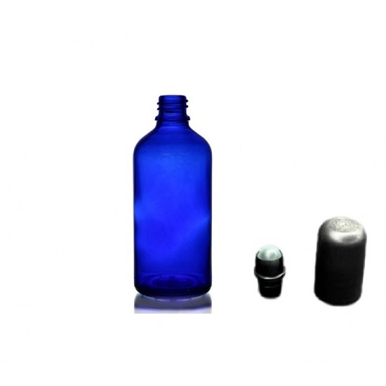 50 ml Mavi (Kobalt) Cam Şişe Siyah Rollon Başlıklı