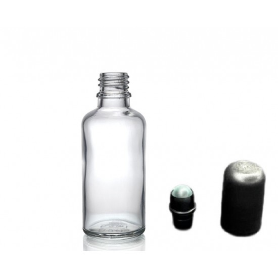 50 ml Şeffaf Cam Şişe Siyah Rollon Başlıklı