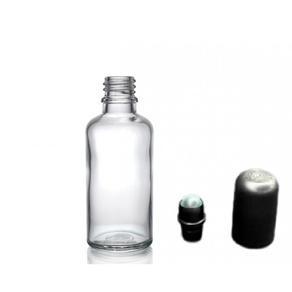 50 ml Şeffaf Cam Şişe Siyah Rollon Başlıklı