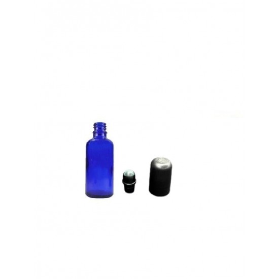 20 ml Mavi (Kobalt) Cam Şişe Siyah Rollon Başlıkl