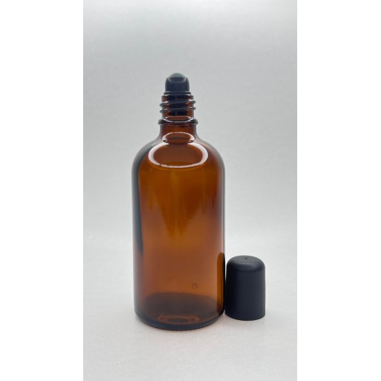 100 ml Kahverengi (Amber) Cam Şişe Siyah Rollon Başlıklı