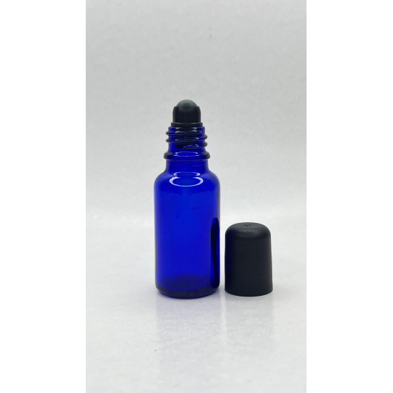 20 ml Mavi (Kobalt) Cam Şişe Siyah Rollon Başlıkl