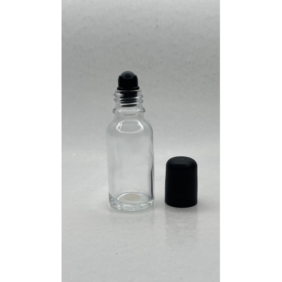 20 ml Şeffaf Cam Şişe Siyah Rollon Başlıklı