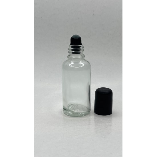 30 ml Şeffaf Cam Şişe Siyah Rollon Başlıklı
