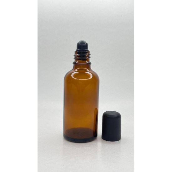 50 ml Kahverengi (Amber) Cam Şişe Siyah Rollon Başlıklı