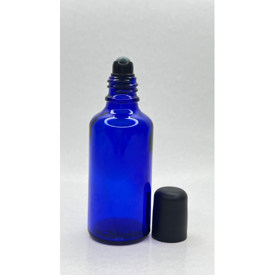 50 ml Mavi (Kobalt) Cam Şişe Siyah Rollon Başlıklı