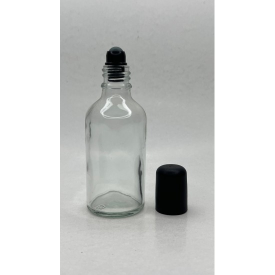 50 ml Şeffaf Cam Şişe Siyah Rollon Başlıklı