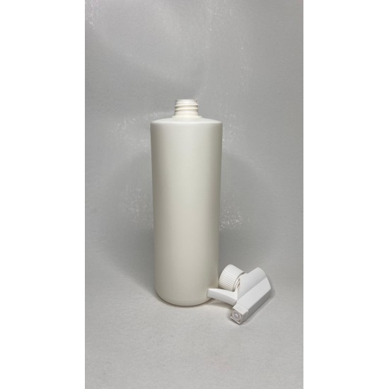 1 Litre Silindir PE Trigger Sprey Şişesi- Beyaz Tetik - Beyaz Trigger Gövde 