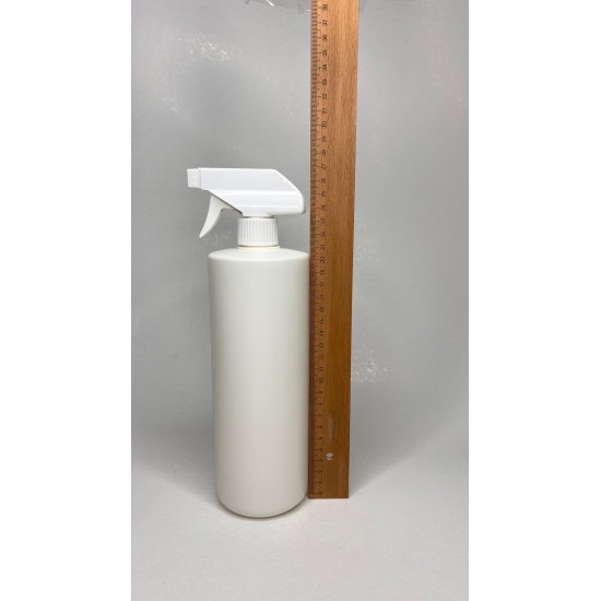 1 Litre Silindir PE Trigger Sprey Şişesi- Beyaz Tetik - Beyaz Trigger Gövde 
